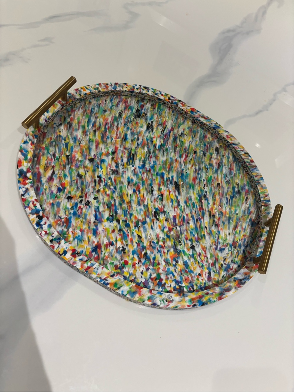 Confetti Multicolor Resin Serving Tray with Gold Handles